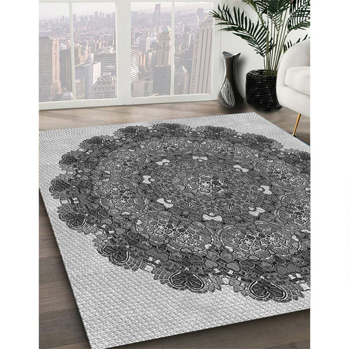 Machine Washable Transitional Silver Gray Rug in a Family Room, wshpat1874gry