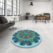 Round Patterned Blue Rug in a Office, pat1874lblu