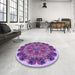 Round Patterned Bright Lilac Purple Rug in a Office, pat1874pur