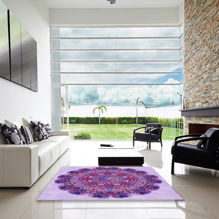 Machine Washable Transitional Bright Lilac Purple Rug in a Kitchen, wshpat1874pur