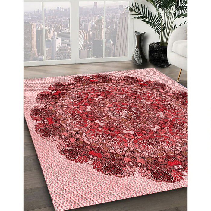 Machine Washable Transitional Light Coral Pink Rug in a Family Room, wshpat1874rd