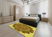 Patterned Saddle Brown Rug in a Bedroom, pat1874yw