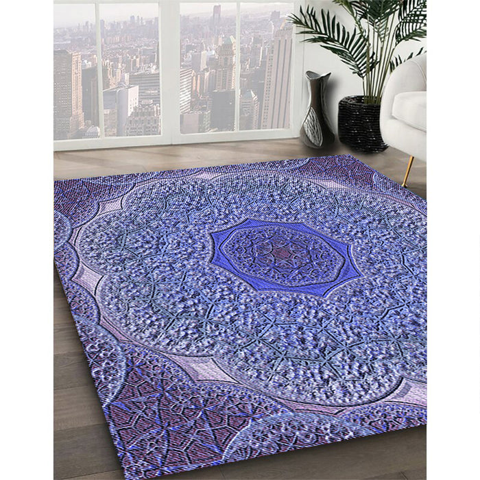 Patterned Deep Periwinkle Purple Rug in Family Room, pat1875blu