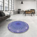 Round Patterned Deep Periwinkle Purple Rug in a Office, pat1875blu