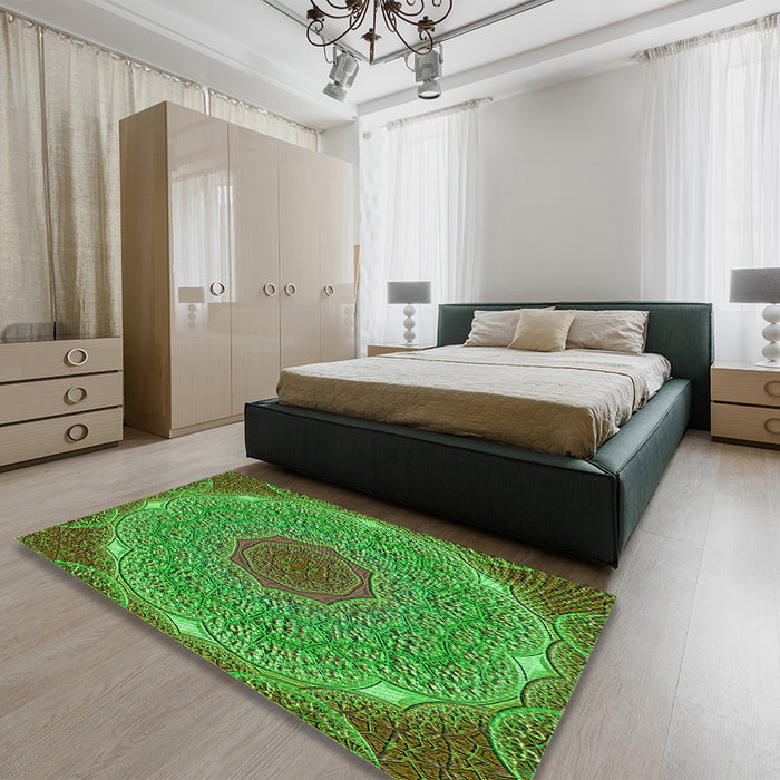Patterned Seaweed Green Rug in a Bedroom, pat1875grn