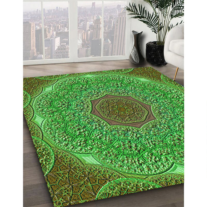 Machine Washable Transitional Seaweed Green Rug in a Family Room, wshpat1875grn
