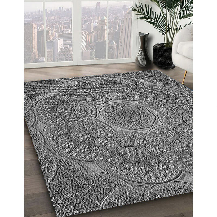Patterned Dark Gray Rug in Family Room, pat1875gry