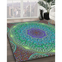 Patterned Mint Green Rug, pat1875lblu
