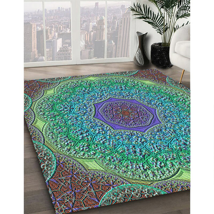 Patterned Mint Green Rug in Family Room, pat1875lblu