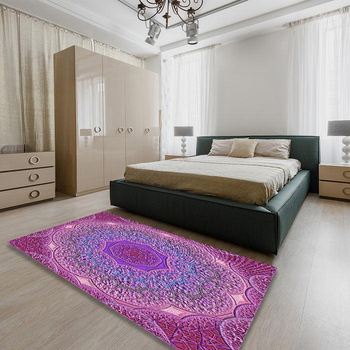 Patterned Orchid Purple Rug in a Bedroom, pat1875pur
