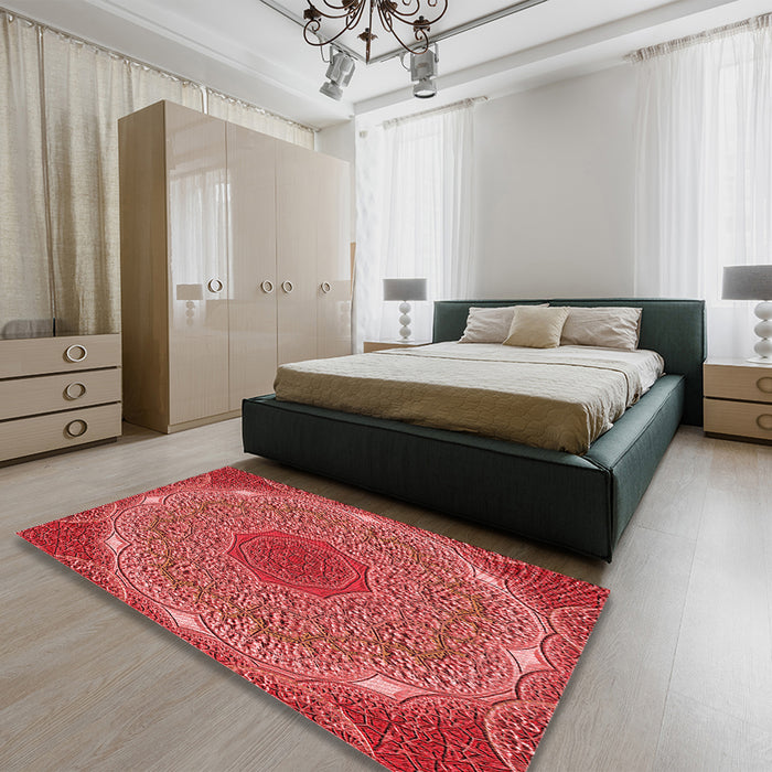 Patterned Red Rug in a Bedroom, pat1875rd