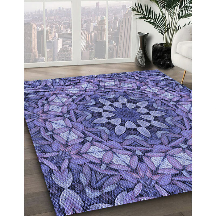 Machine Washable Transitional Deep Periwinkle Purple Rug in a Family Room, wshpat1876blu