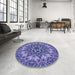 Round Patterned Deep Periwinkle Purple Rug in a Office, pat1876blu