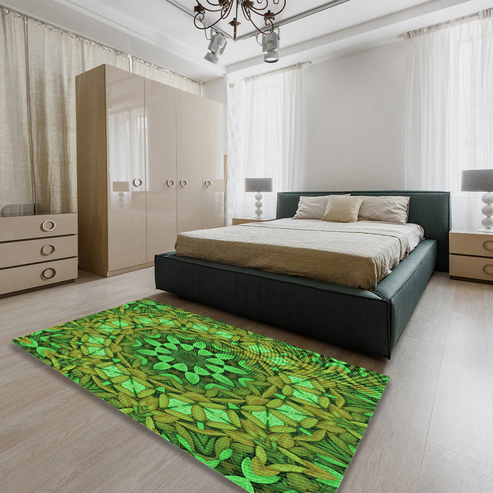 Patterned Green Rug in a Bedroom, pat1876grn
