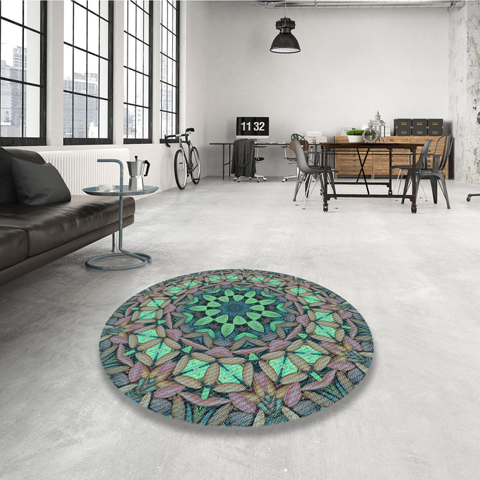 Round Patterned Mint Green Rug in a Office, pat1876lblu