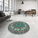 Round Patterned Mint Green Rug in a Office, pat1876lblu