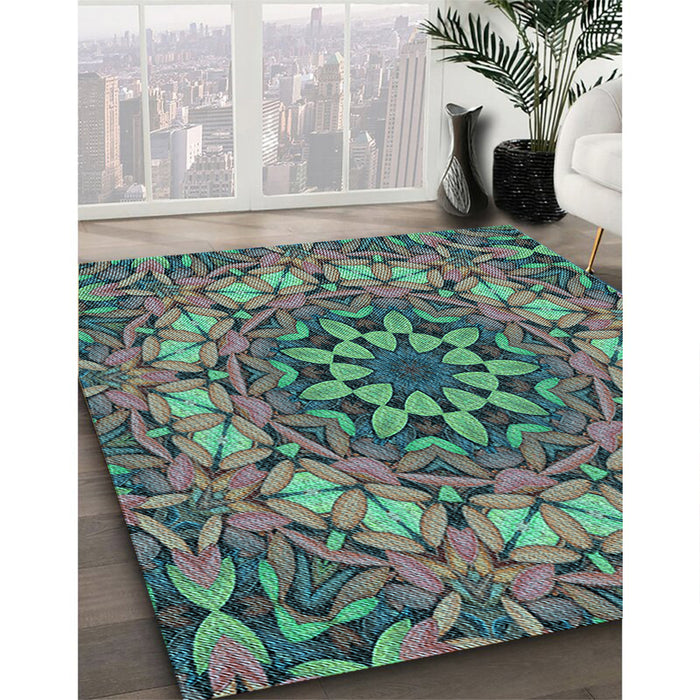 Patterned Mint Green Rug in Family Room, pat1876lblu