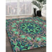 Patterned Mint Green Rug in Family Room, pat1876lblu
