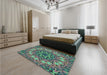 Patterned Mint Green Rug in a Bedroom, pat1876lblu