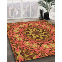 Patterned Tomato Red Rug, pat1876org
