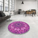 Round Patterned Medium Violet Red Pink Rug in a Office, pat1876pur