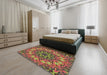 Machine Washable Transitional Saffron Red Rug in a Bedroom, wshpat1876