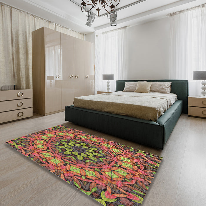 Machine Washable Transitional Saffron Red Rug in a Bedroom, wshpat1876