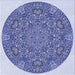 Round Machine Washable Transitional Blue Rug, wshpat1877blu