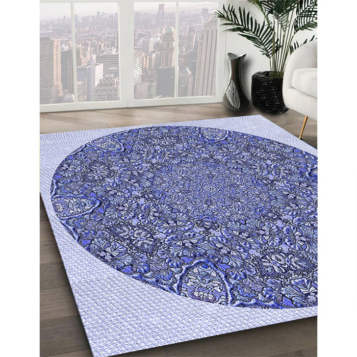 Patterned Blue Rug in Family Room, pat1877blu