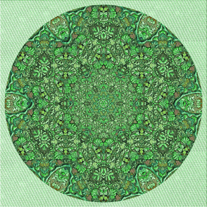 Round Machine Washable Transitional Forest Green Rug, wshpat1877grn