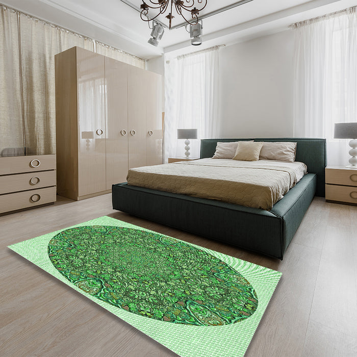 Patterned Forest Green Rug in a Bedroom, pat1877grn