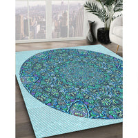 Patterned Greenish Blue Green Rug, pat1877lblu