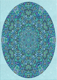 Machine Washable Transitional Greenish Blue Green Rug, wshpat1877lblu