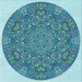 Round Machine Washable Transitional Greenish Blue Green Rug, wshpat1877lblu