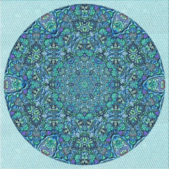 Round Patterned Greenish Blue Green Rug, pat1877lblu