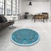 Round Patterned Greenish Blue Green Rug in a Office, pat1877lblu