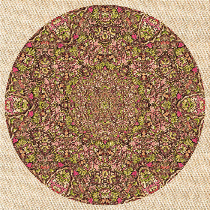 Round Patterned Brown Red Rug, pat1877org
