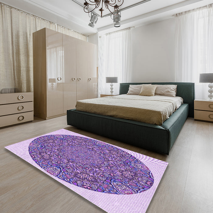 Round Machine Washable Transitional Mauve Purple Rug in a Office, wshpat1877pur