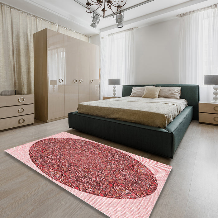 Patterned Pastel Pink Rug in a Bedroom, pat1877rd