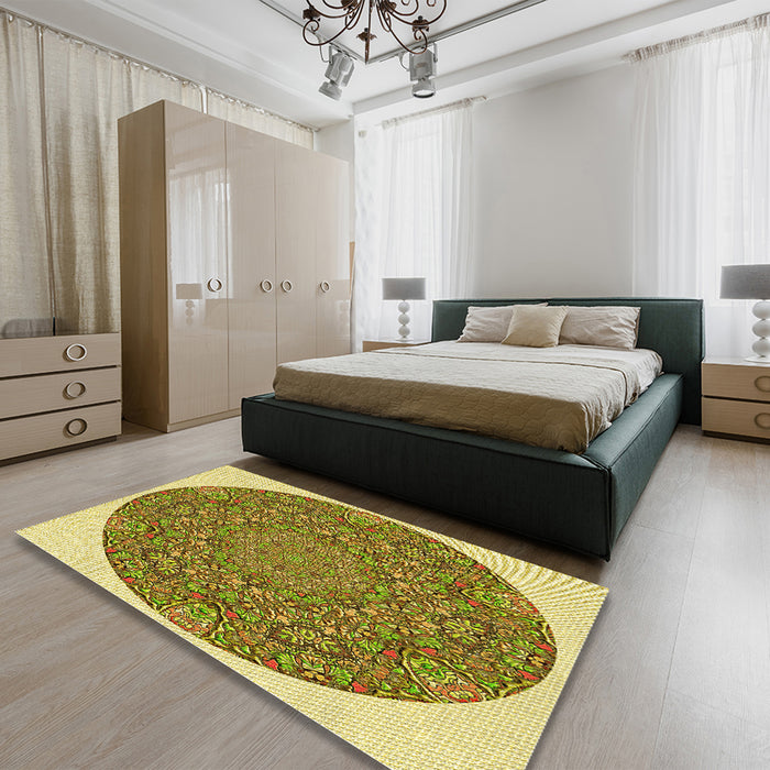 Round Machine Washable Transitional Dark Bronze Brown Rug in a Office, wshpat1877yw