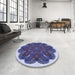 Round Patterned Blue Rug in a Office, pat1878blu