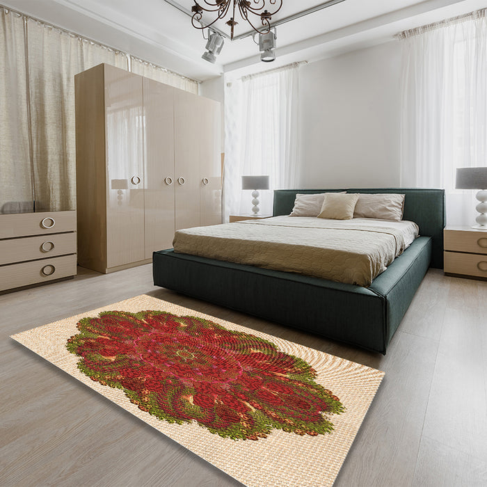 Patterned Tomato Red Rug in a Bedroom, pat1878org