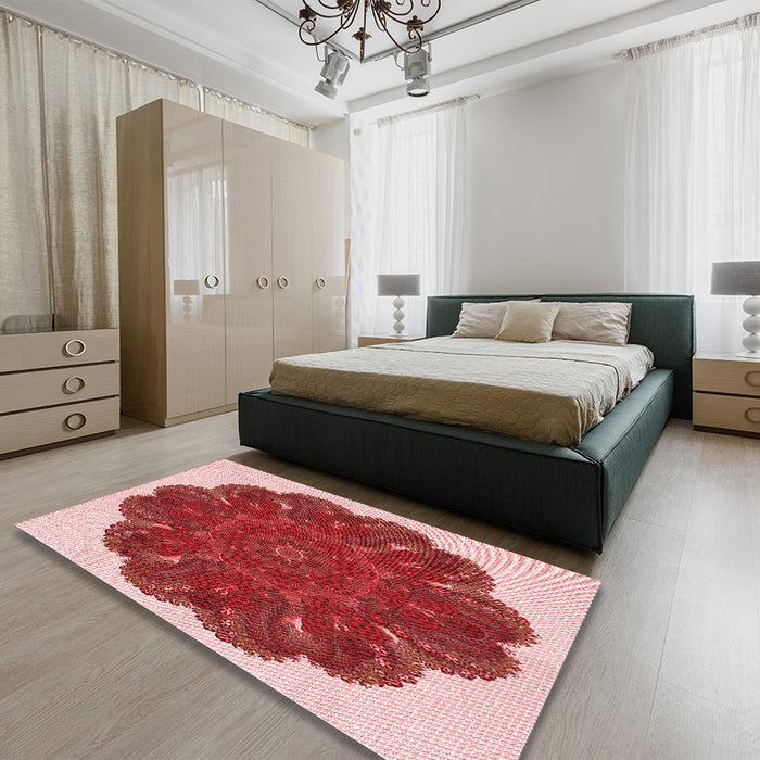 Patterned Pastel Pink Rug in a Bedroom, pat1878rd