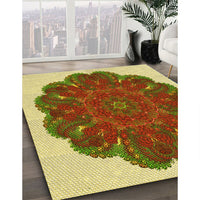 Patterned Metallic Gold Rug, pat1878yw