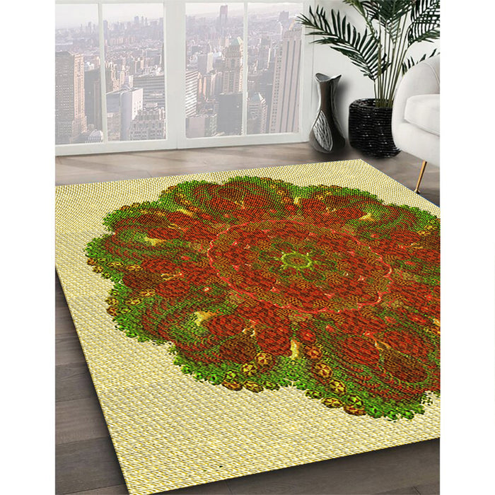 Machine Washable Transitional Metallic Gold Rug in a Family Room, wshpat1878yw