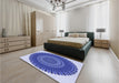 Round Machine Washable Transitional Jeans Blue Rug in a Office, wshpat1879blu