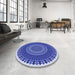 Round Patterned Jeans Blue Rug in a Office, pat1879blu