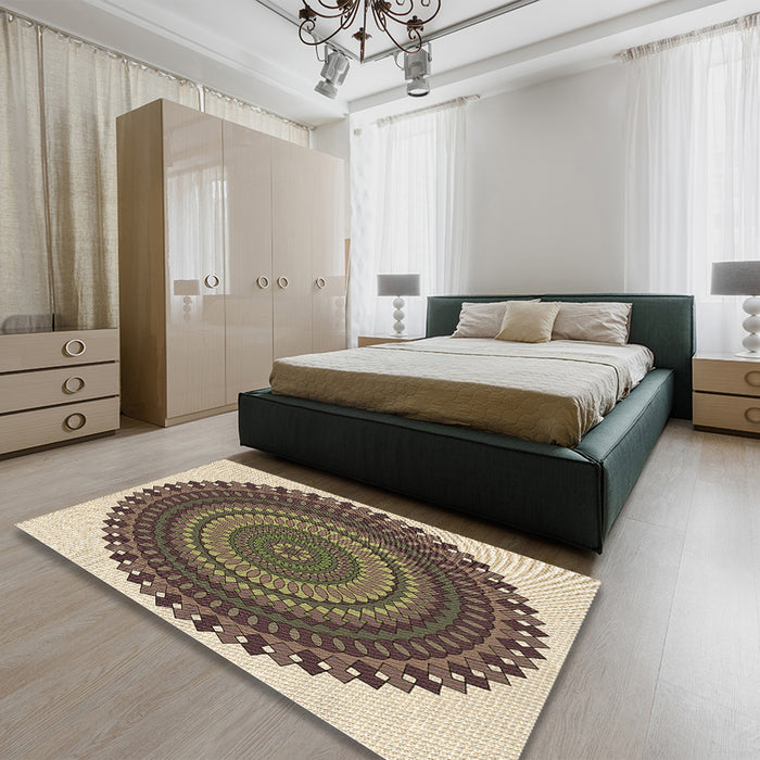 Round Machine Washable Transitional Dark Brown Rug in a Office, wshpat1879brn