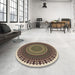 Round Patterned Dark Brown Rug in a Office, pat1879brn