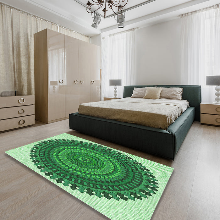 Patterned Forest Green Rug in a Bedroom, pat1879grn
